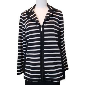 Karen Scott Tailored Casual Striped Zip Front Cotton Poly Knit Jacket M